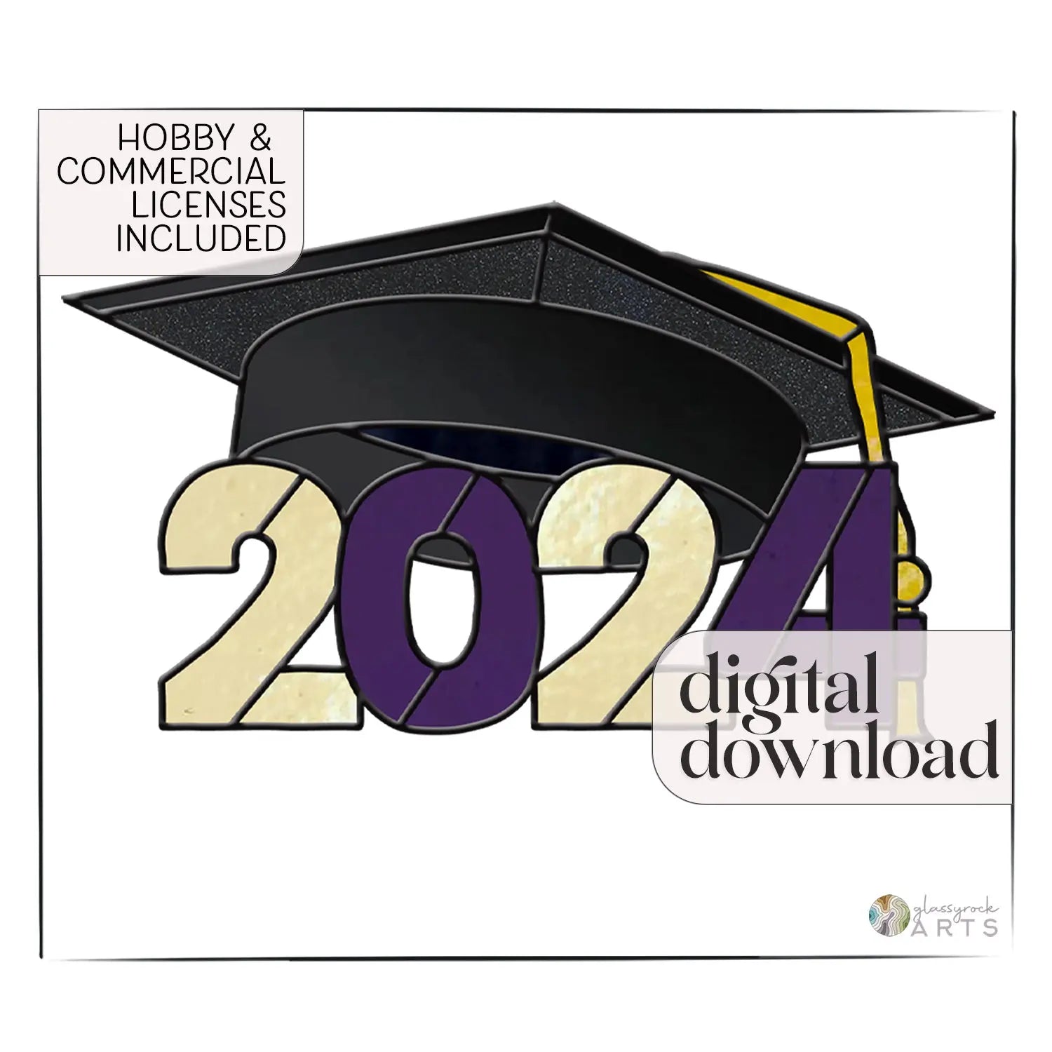 Class of 2024 Graduate Cap Stained Glass Pattern
