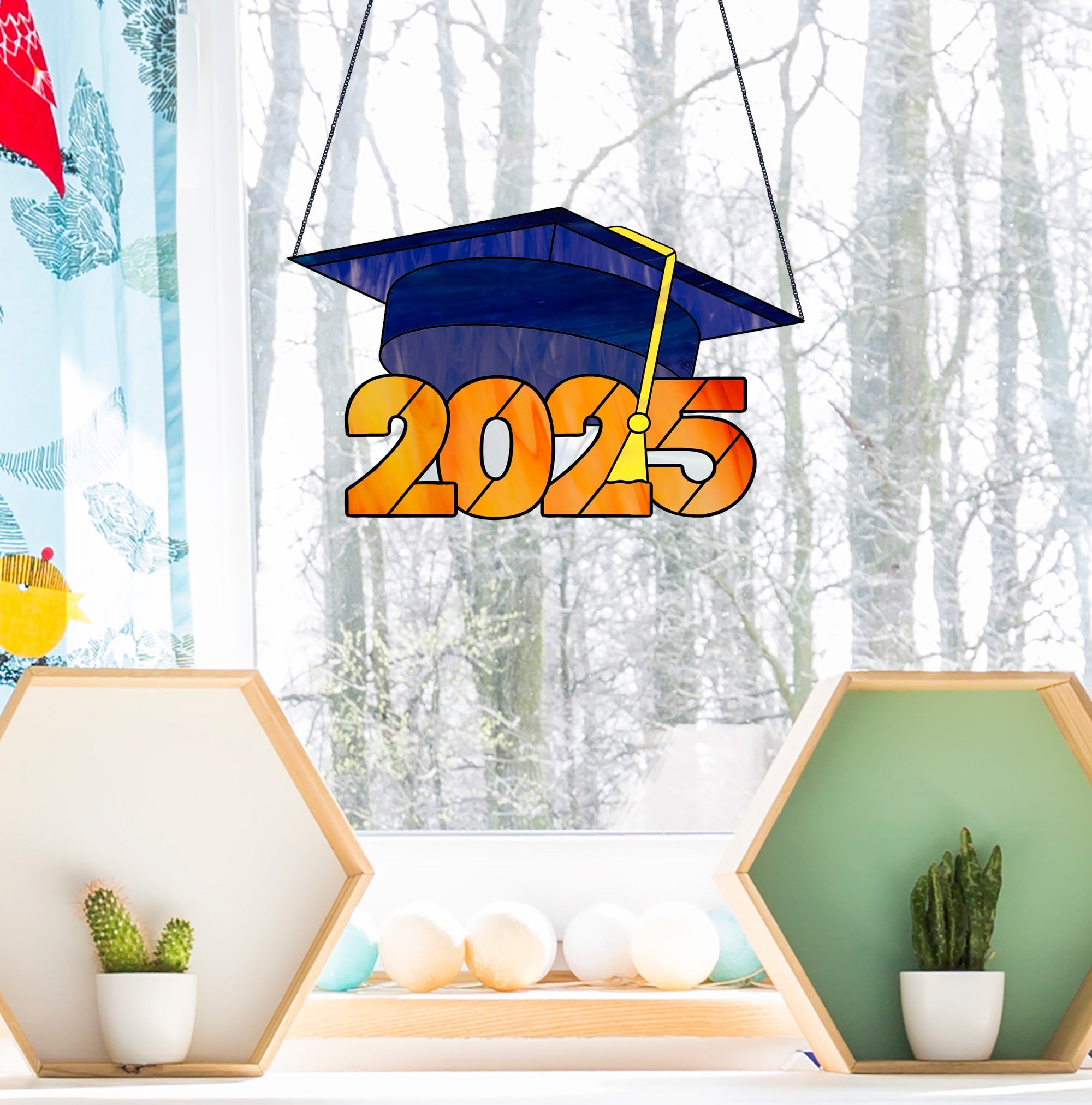 Class of 2025 Graduate Cap Stained Glass Pattern
