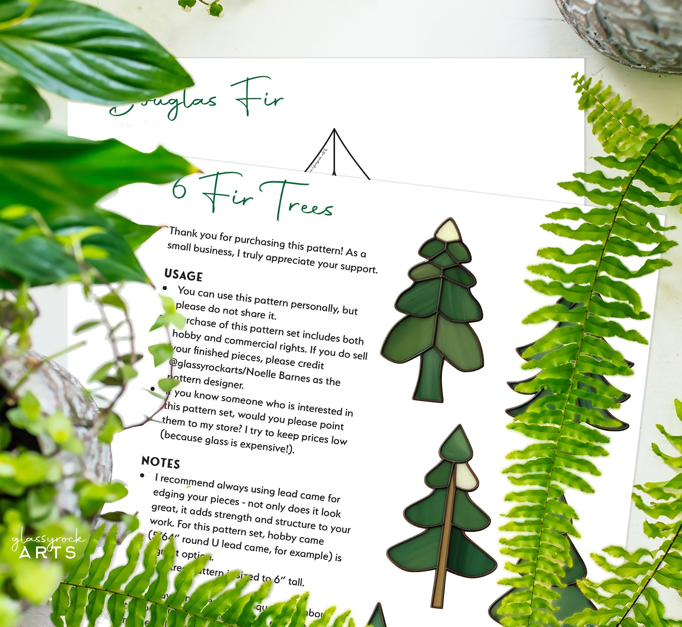 Christmas Fir Tree Stained Glass Patterns - Pack of 6