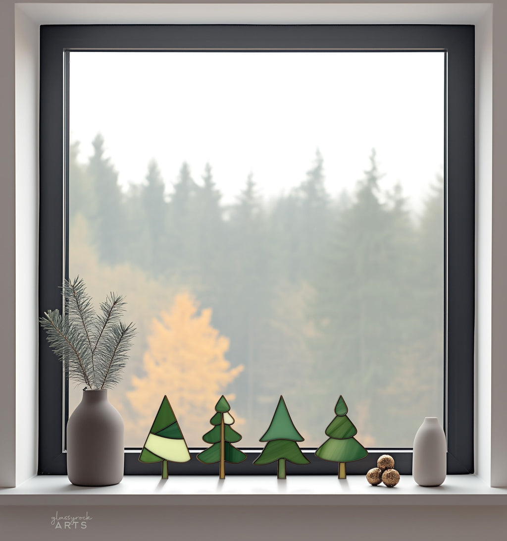 Christmas Fir Tree Stained Glass Patterns - Pack of 6