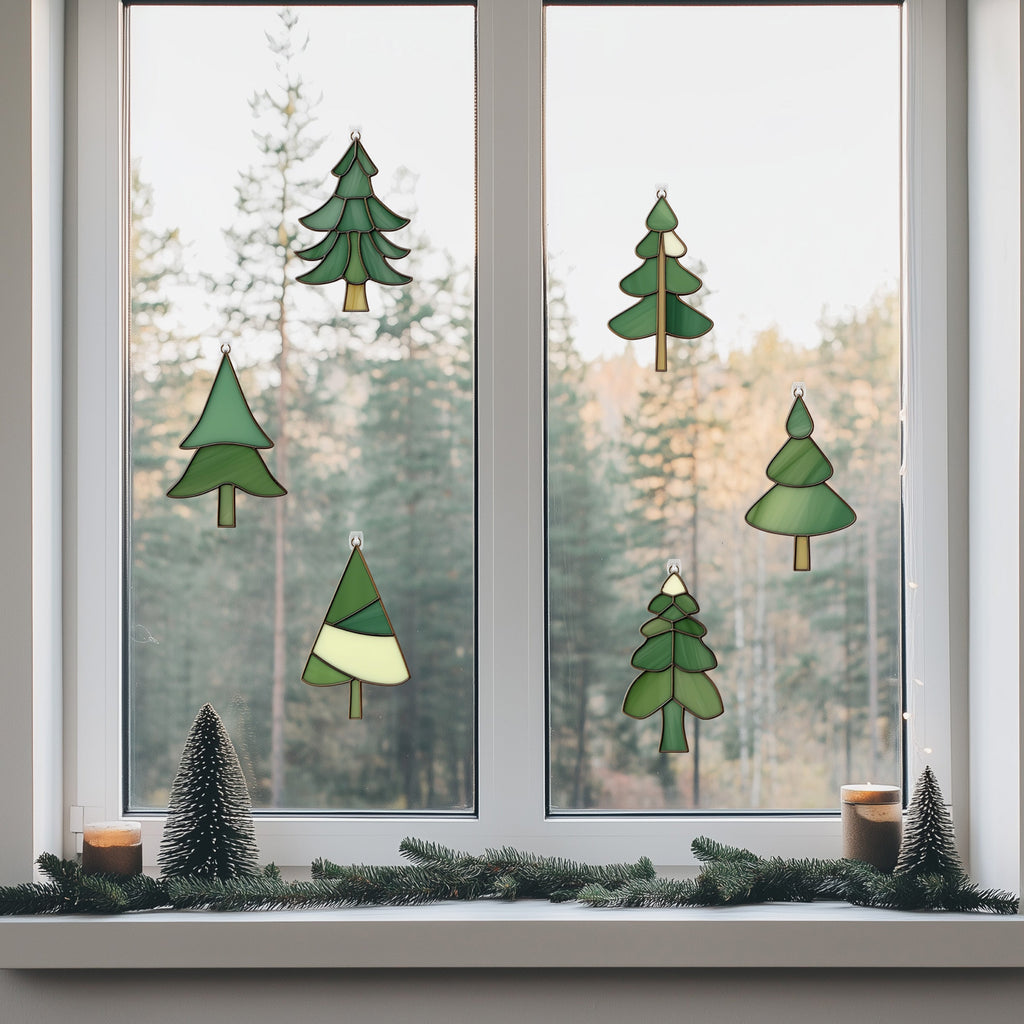 Christmas Fir Tree Stained Glass Patterns - Pack of 6