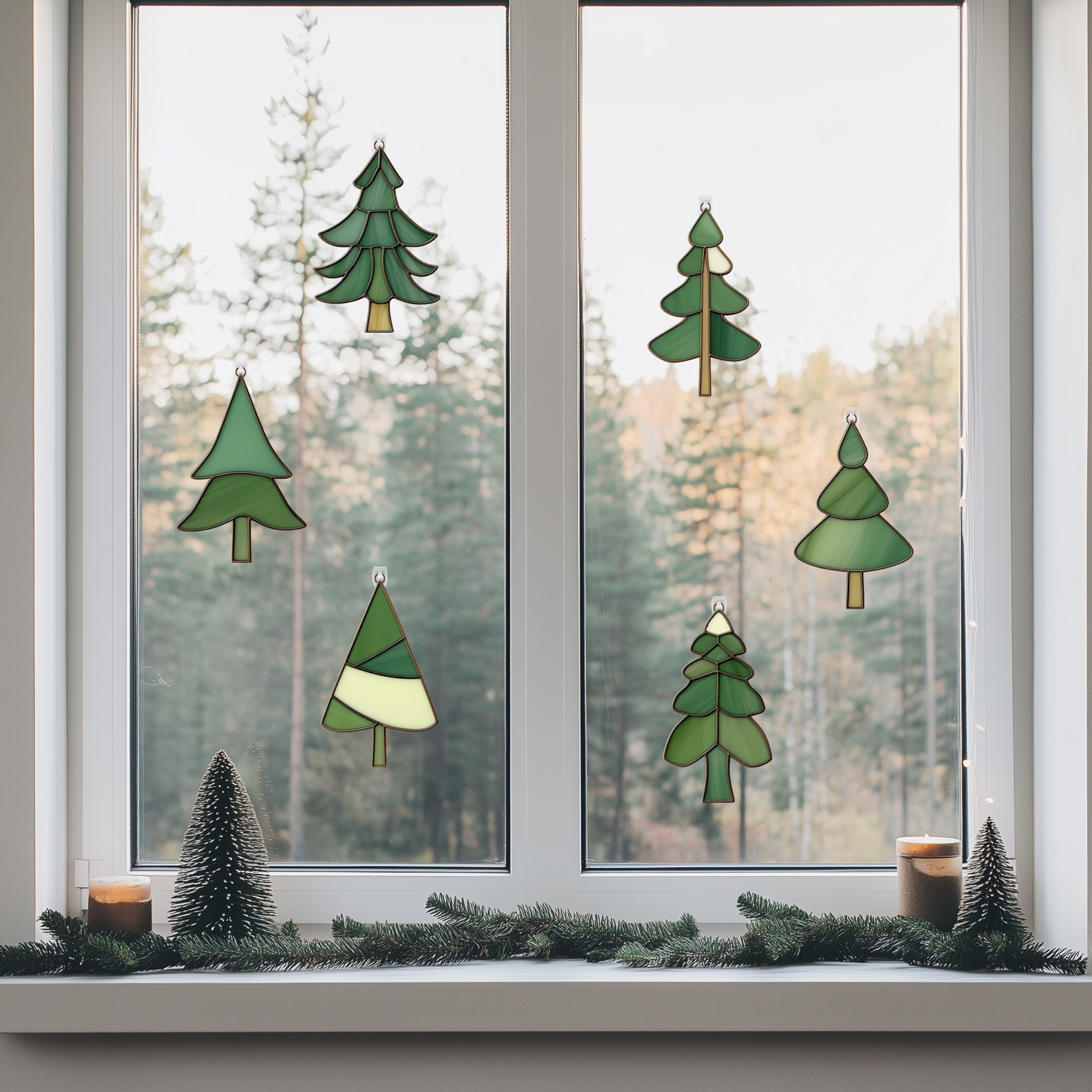 Christmas Fir Tree Stained Glass Patterns - Pack of 6