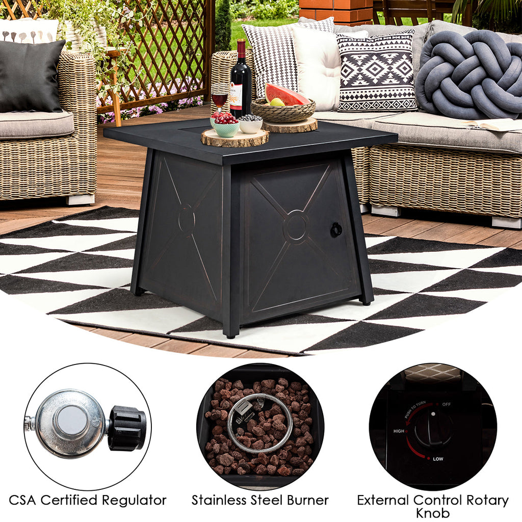 9 Piece Weatherproof Rattan Patio Conversation Set with 30 Inches Propane Fire Pit Table and Dust Covers-Navy