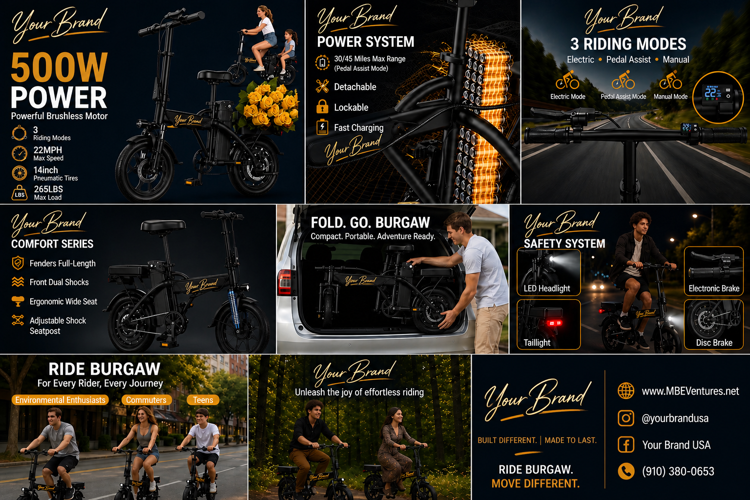 Your Brand 500W Electric Bike – Foldable, 22MPH, 30-45 Mile Range