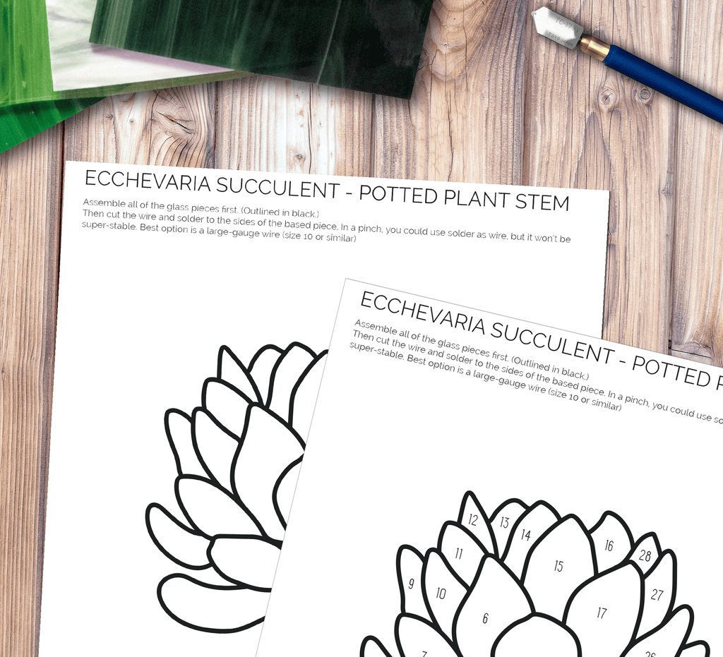 Echeveria Succulent Plant Stem Stained Glass Pattern PDF & PNG