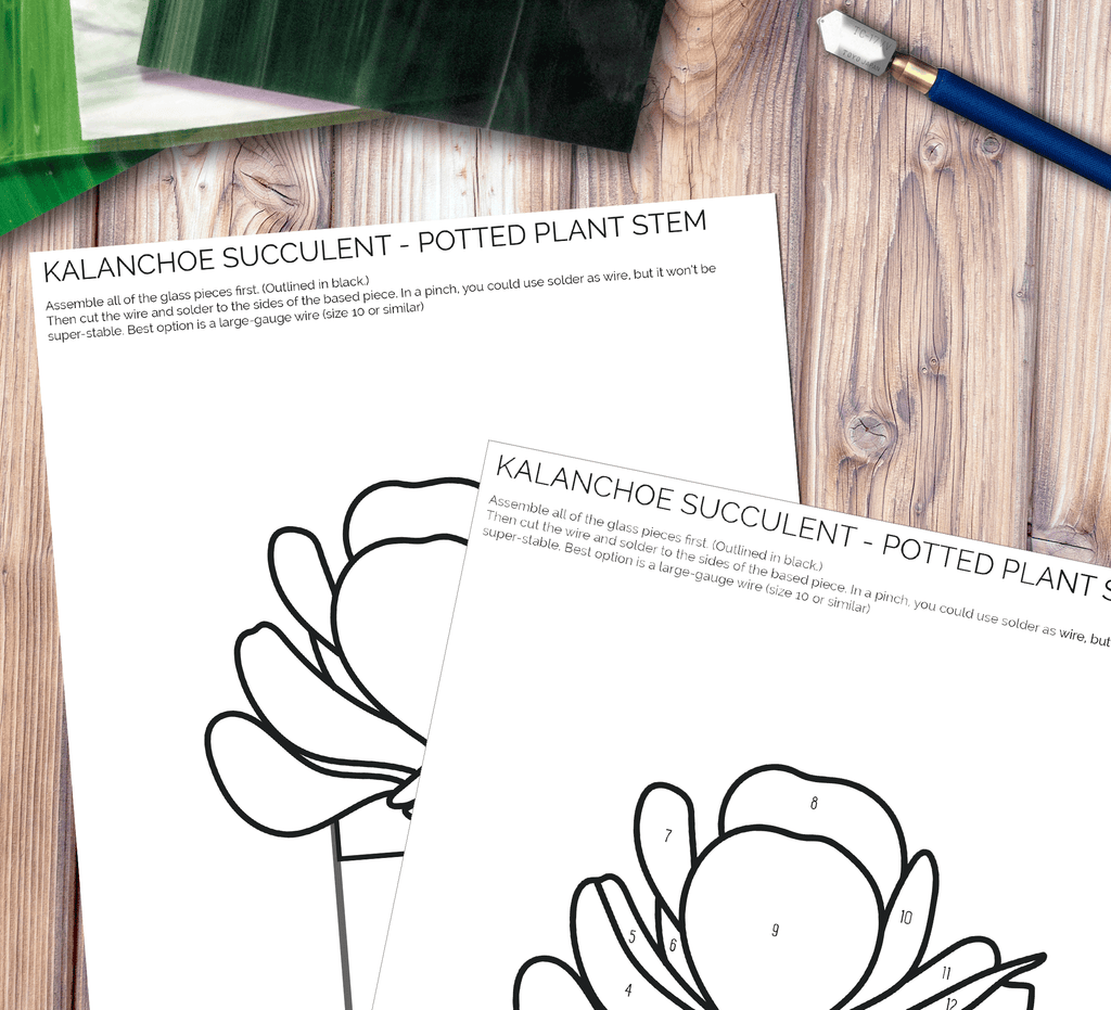 Paddle Plant Succulent Stained Glass Stem Pattern PDF & PNG