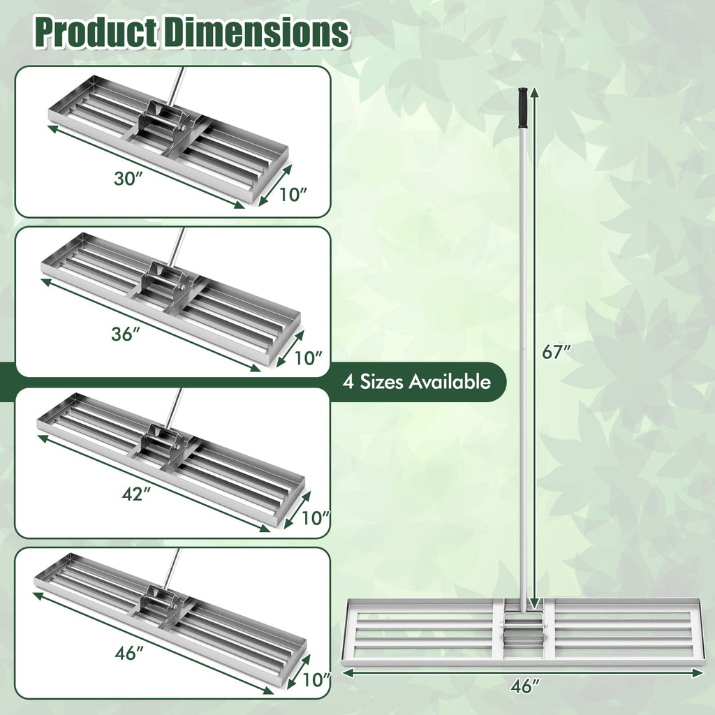 Lawn Leveling Rake 46 x 10 Inch Heavy Duty Lawn Level Tool for Soil-Silver