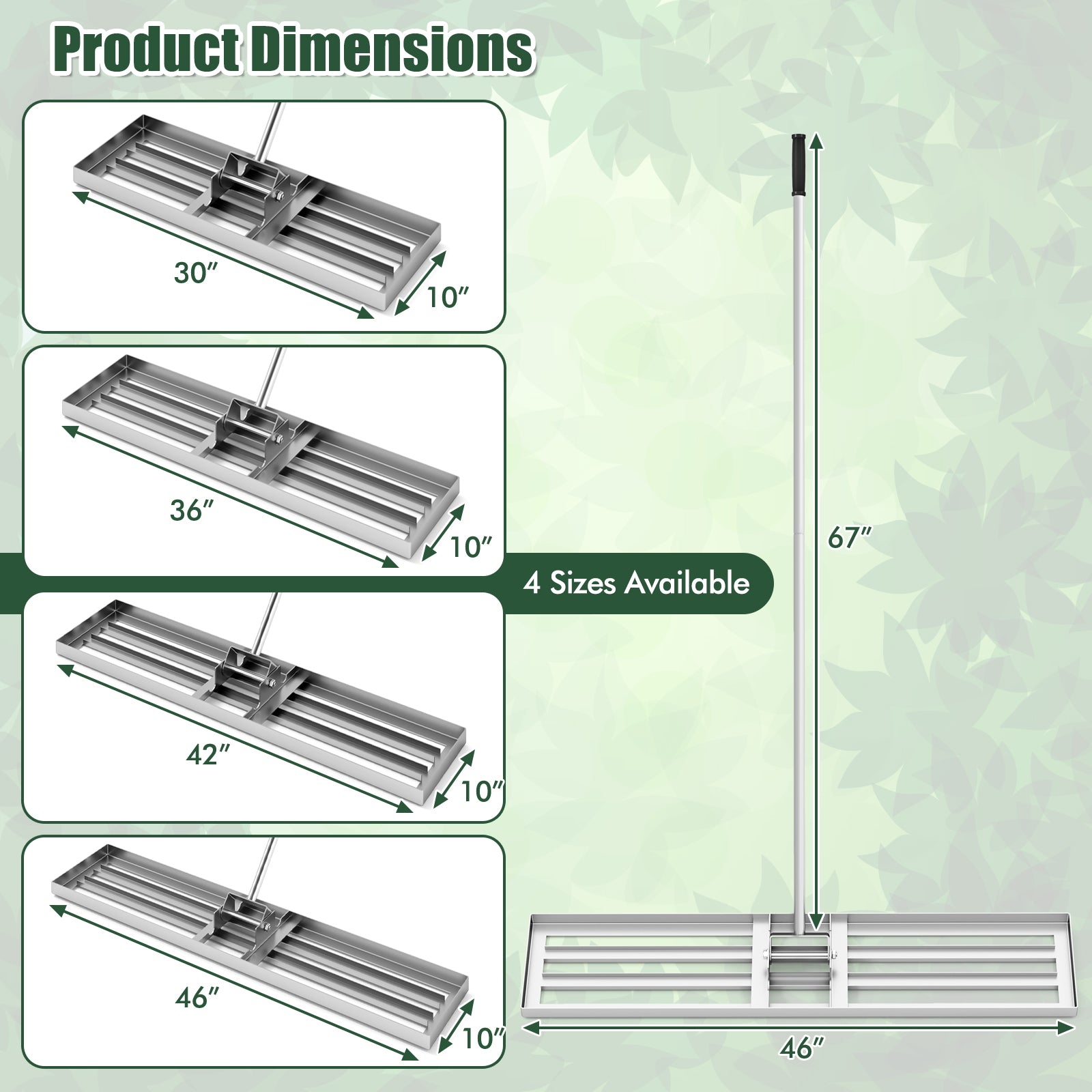 Lawn Leveling Rake 46 x 10 Inch Heavy Duty Lawn Level Tool for Soil-Silver