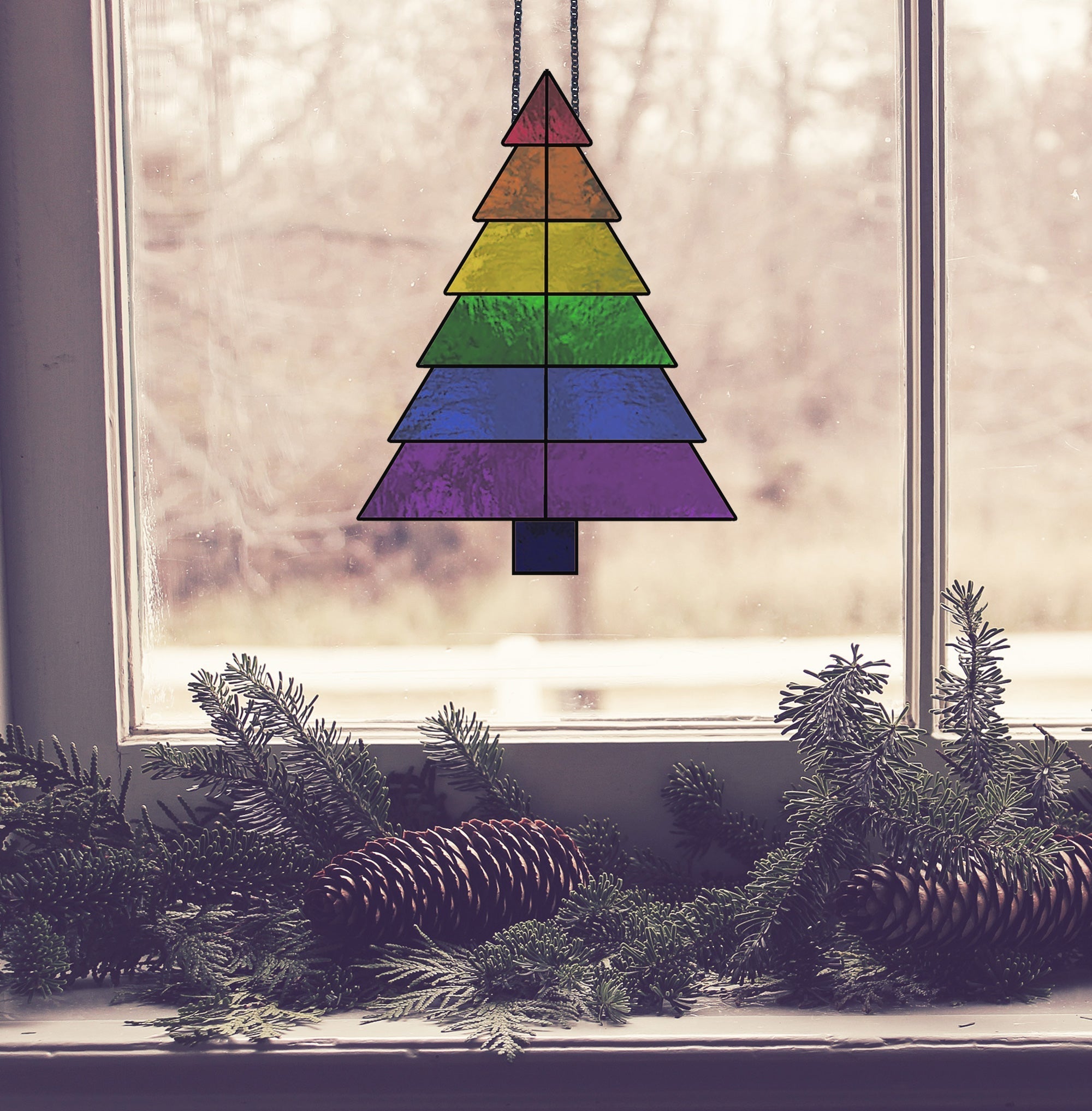 Beginner Christmas Tree Rainbow Stained Glass Pattern