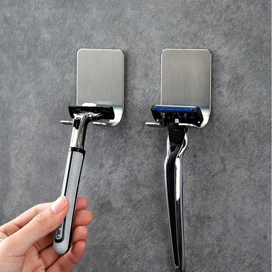 2-Pack 304 Stainless Steel Razor Holder Adhesive Wall-Mount Shaving Stand Bathroom Hook Organizer
