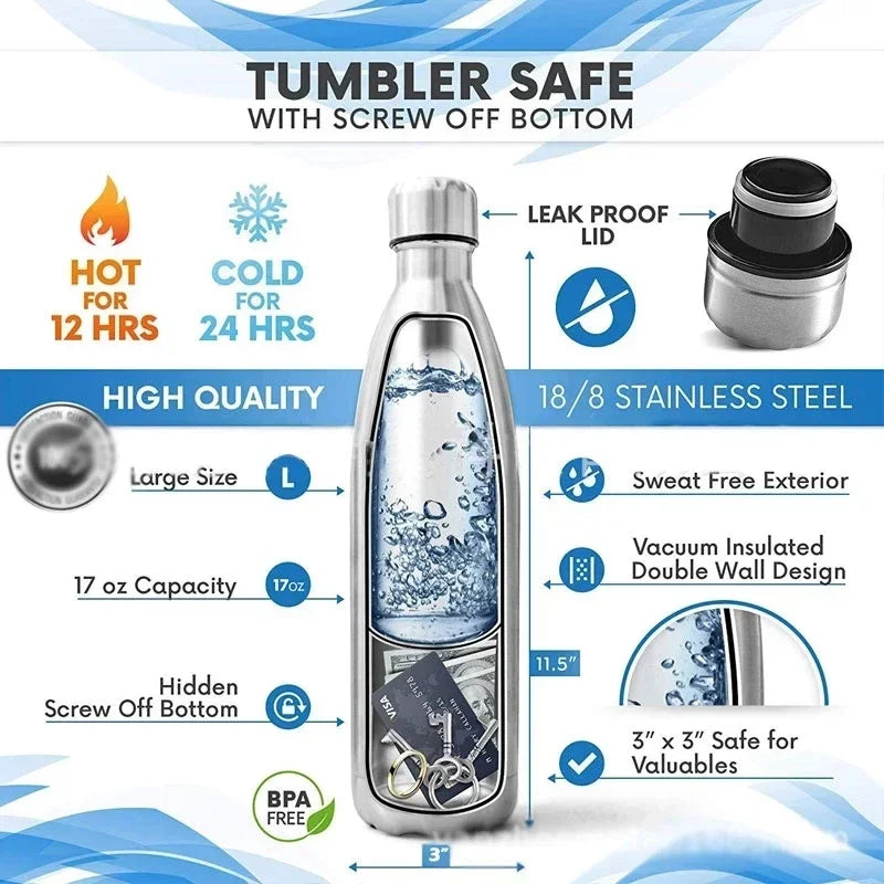 750ml (25.4oz) Diversion Water Bottle with Secret Compartment — Portable Stash, Pill Organizer & Money/Key Safe
