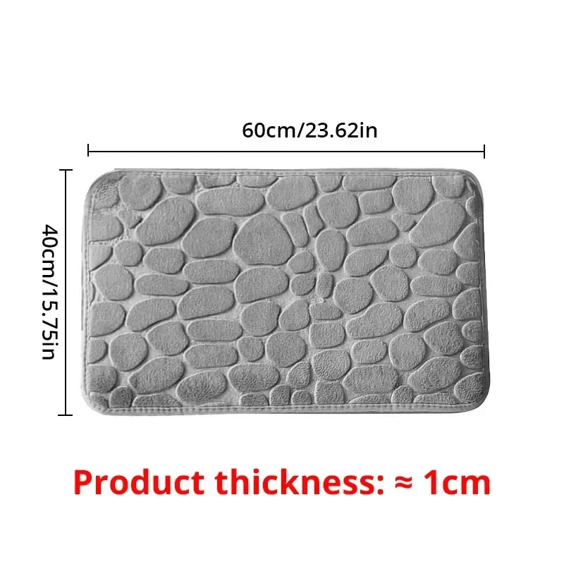 Memory Foam Embossed Velvet Bath Rug – Non-Slip Cobblestone Floor Mat for Bathroom & Living Room (1-Pack)