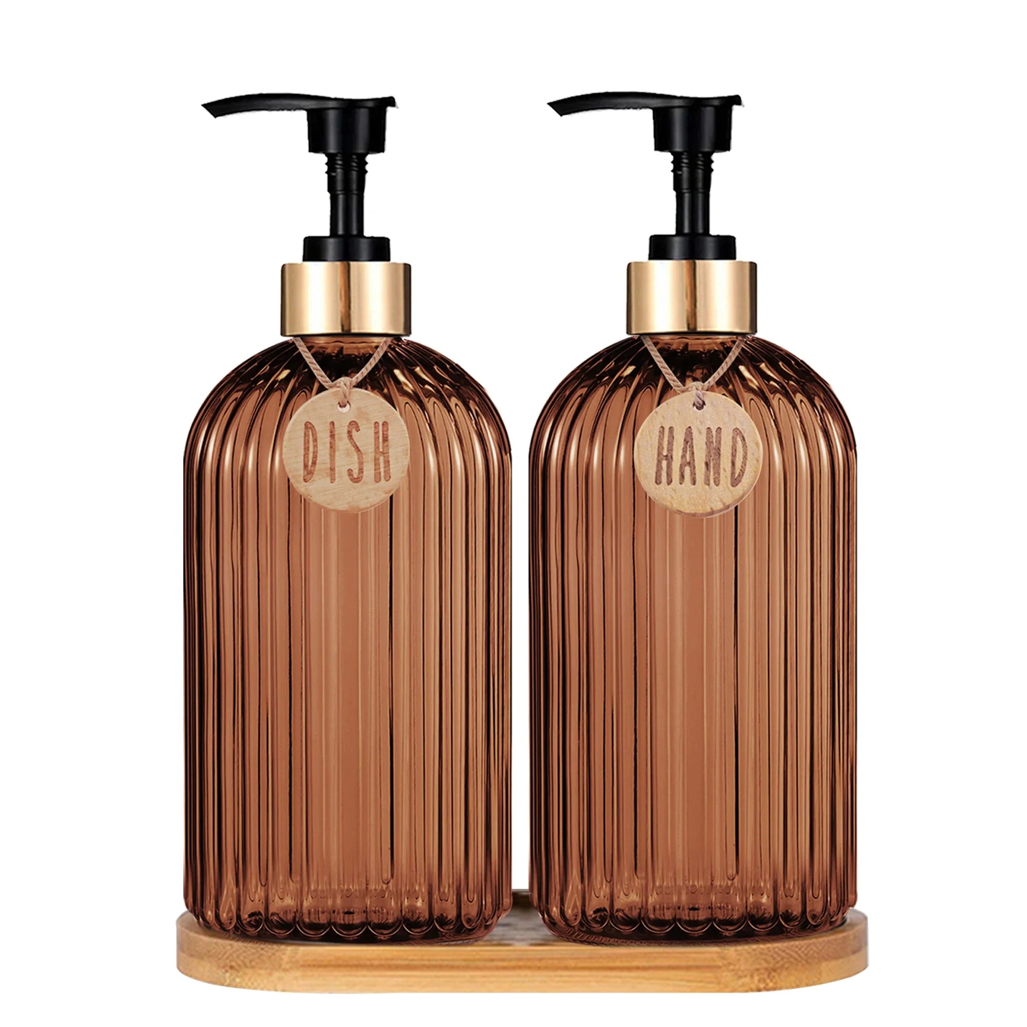 Amber Refillable Dish & Hand Soap Dispenser 500ml (16.9oz) Pump Bottle for Kitchen and Bathroom