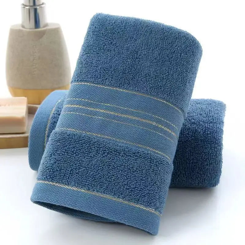 Thick Absorbent Jacquard Polyester-Cotton Face & Bath Towel – Soft Terry, Skin-Friendly (Blue, Beige, Brown, Green)