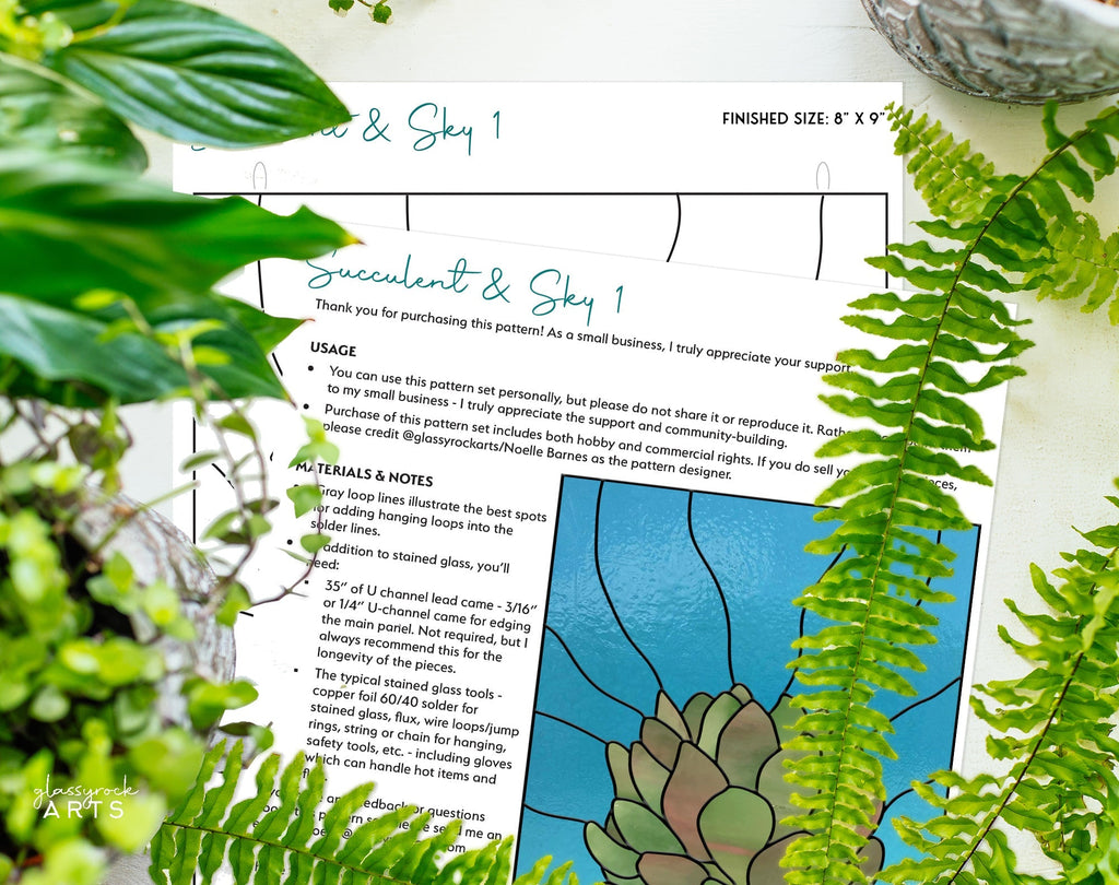 Three Succulent Stained Glass Panel Patterns PDF & PNG