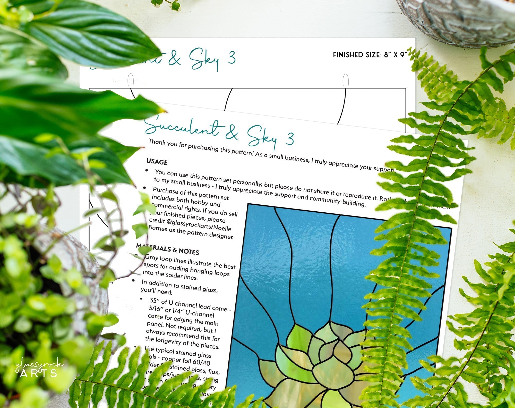 Stained Glass Succulent Panel Pattern PDF & PNG