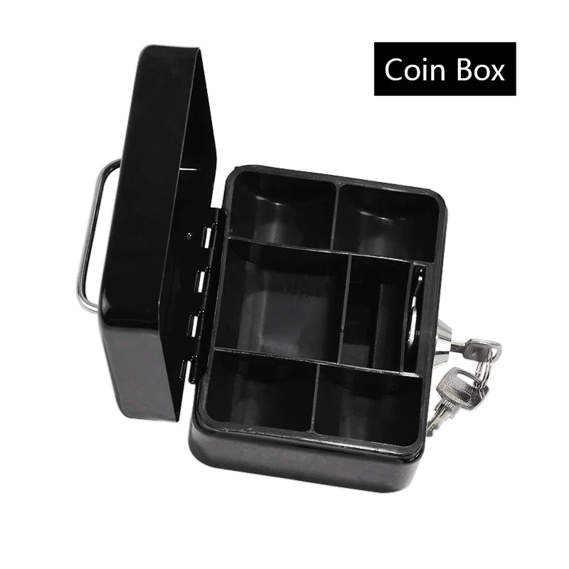 Portable Mini Steel Cash Box with Lock – Coin & Jewelry Safe with Removable Tray, 4.88 x 3.90 x 2.36 in (12.4 x 9.9 x 6 cm)