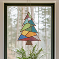 Patchwork Christmas Tree Stained Glass Pattern and PNG