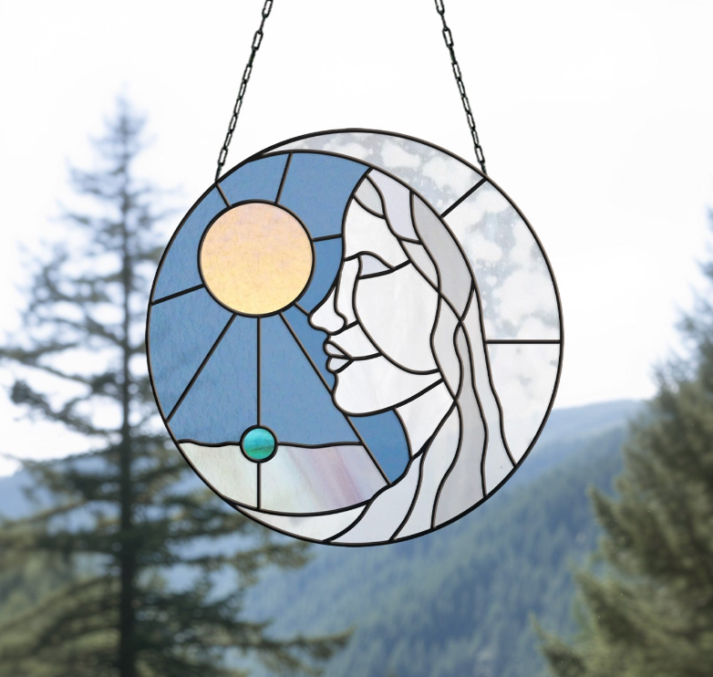 Sun and Moon Woman Stained Glass Pattern