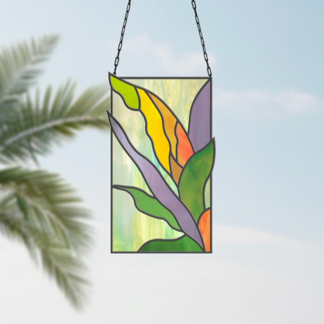 Tropical Stained Glass Plant Pattern - Polihale - PDF & PNG