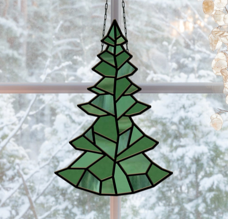 Geometric Christmas Tree Stained Glass Pattern