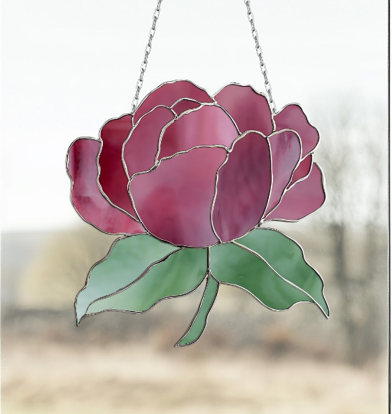 Summer Rose Stained Glass Pattern PNG & PDF