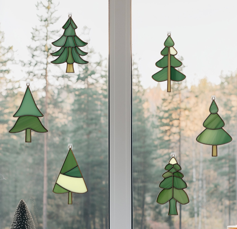Christmas Fir Tree Stained Glass Patterns - Pack of 6