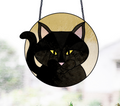 Full Moon Halloween Black Cat Stained Glass Pattern