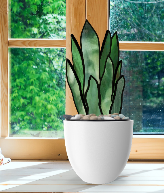 3D Snake Plant Leaves Stained Glass Pattern