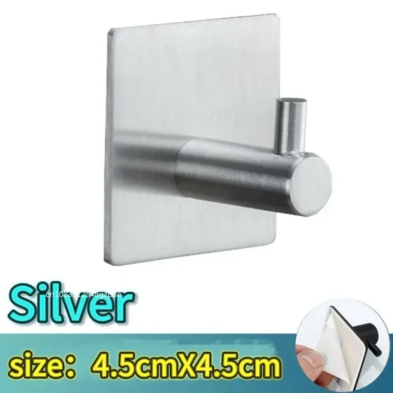 Strong Adhesive Wall Hooks - Nail-Free Stainless Steel Coat, Robe & Towel Hangers, 1/2/4/6/10-Pack (Black)