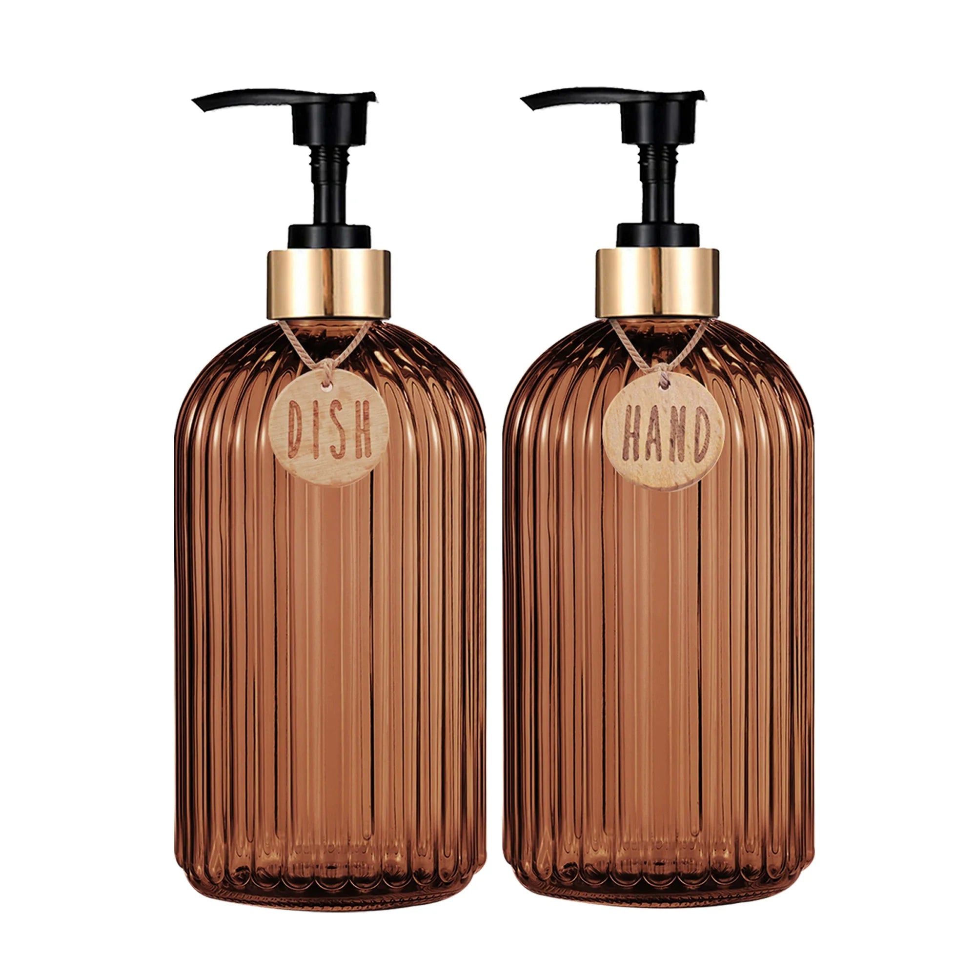 Amber Refillable Dish & Hand Soap Dispenser 500ml (16.9oz) Pump Bottle for Kitchen and Bathroom