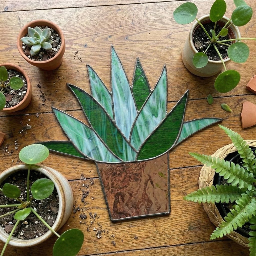 Beginner Potted Agave Stained Glass Plant Pattern PDF & PNG