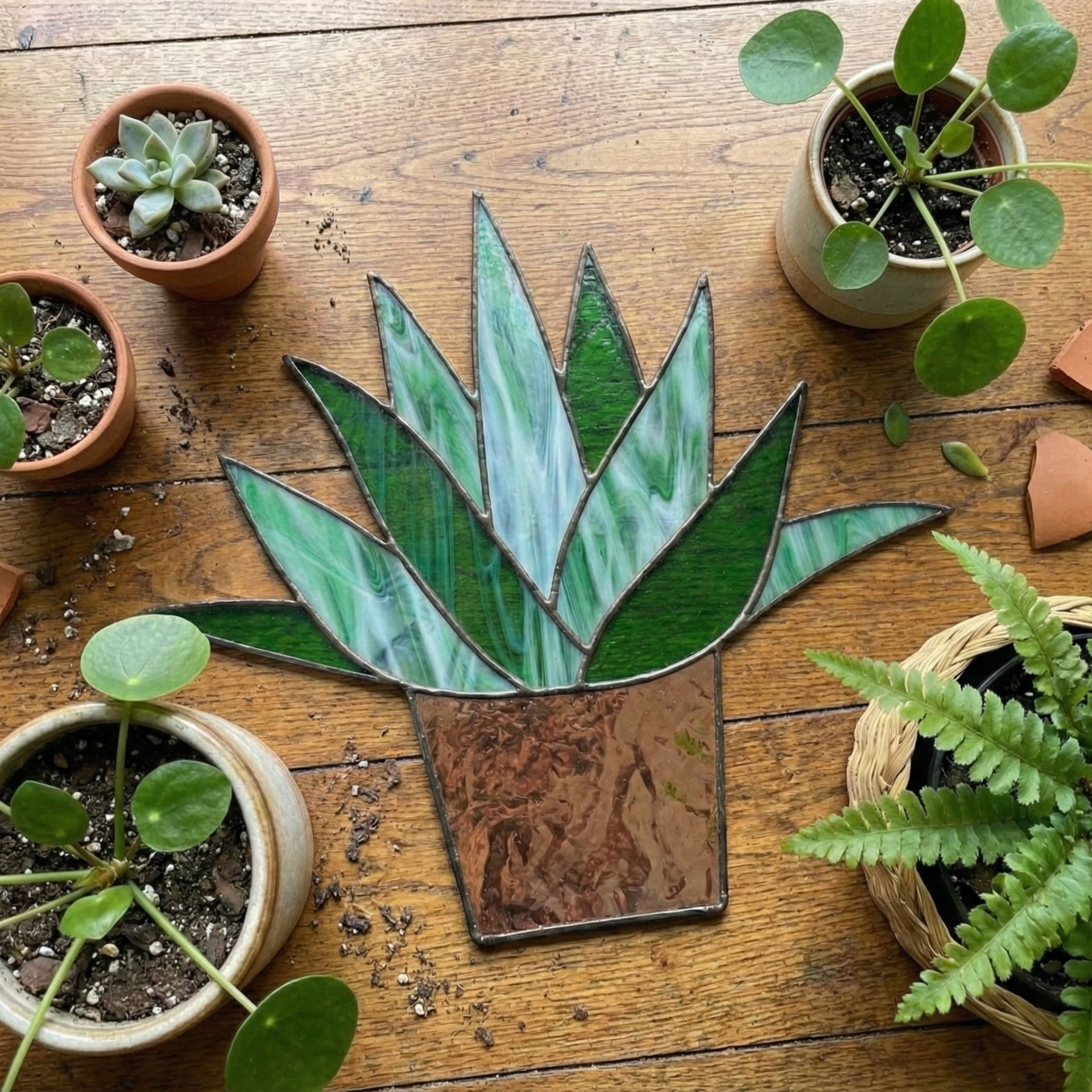Beginner Potted Agave Stained Glass Plant Pattern PDF & PNG