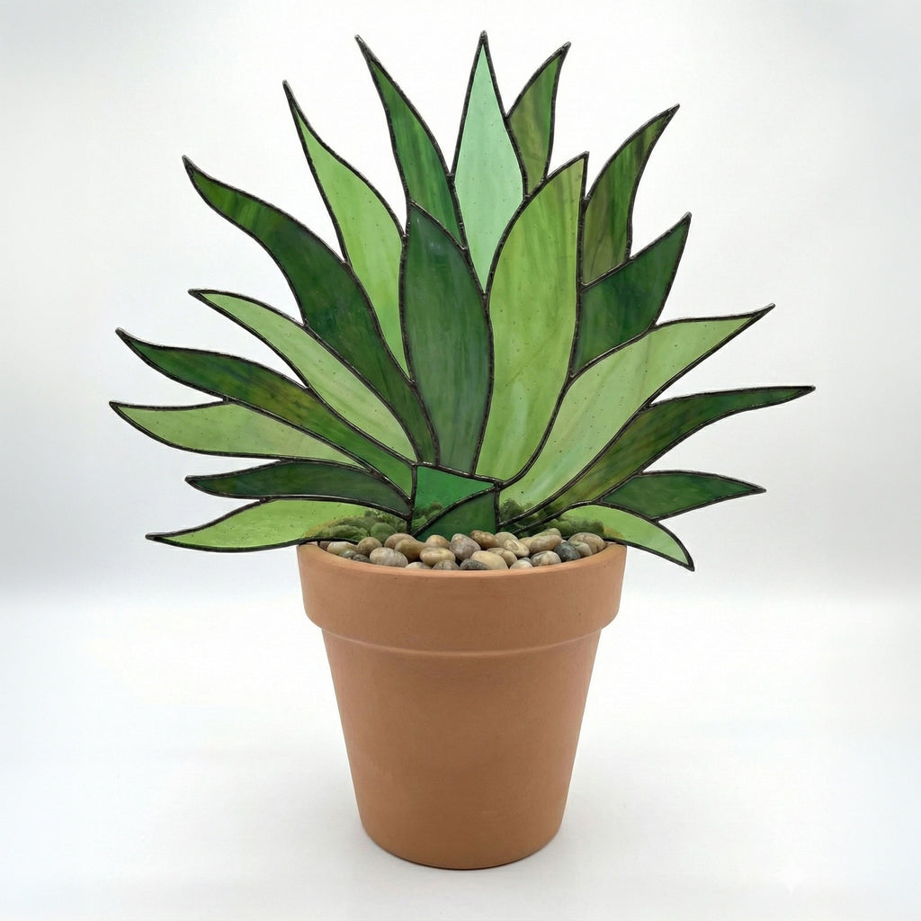 Agave Succulent Plant Stem Stained Glass Pattern PDF & PNG