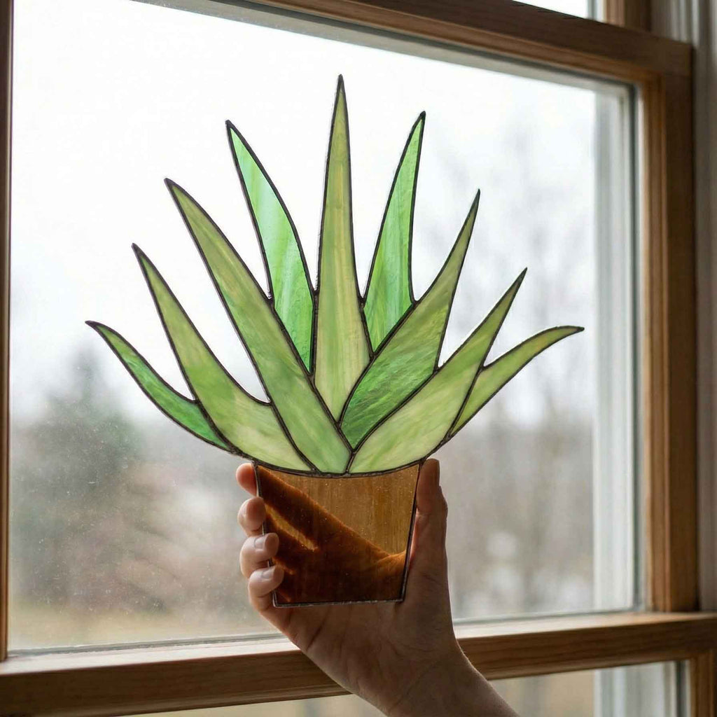 Beginner Aloe Potted Plant Stained Glass Pattern