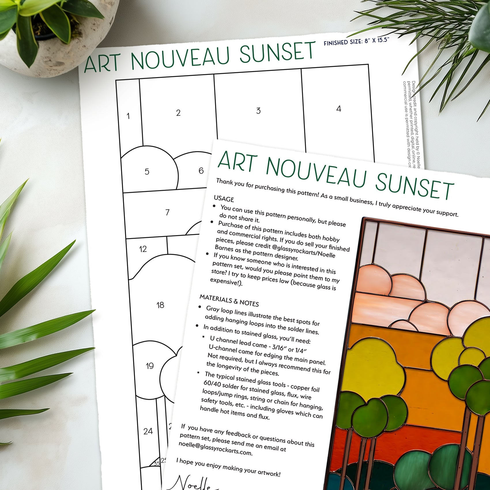 Art Nouveau Sunset Stained Glass Pattern PDF & PNG
