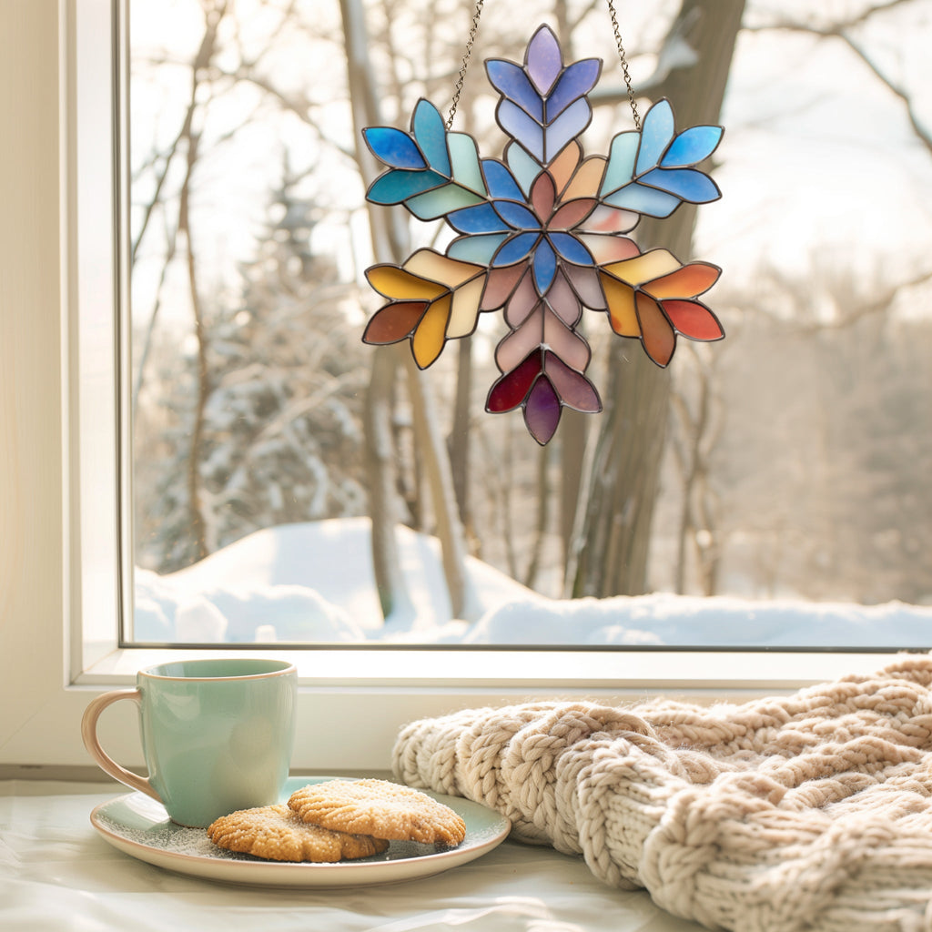 Boho Snowflake Stained Glass Pattern and PNG