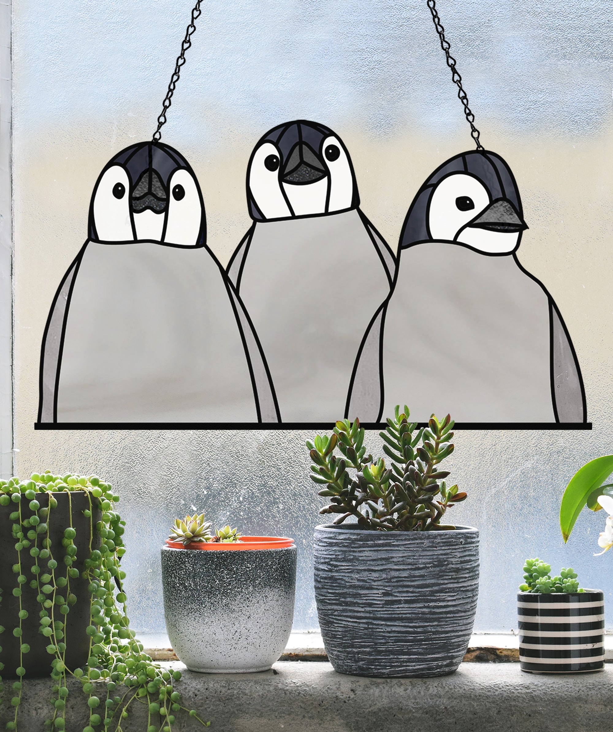 Baby Penguins Stained Glass Pattern