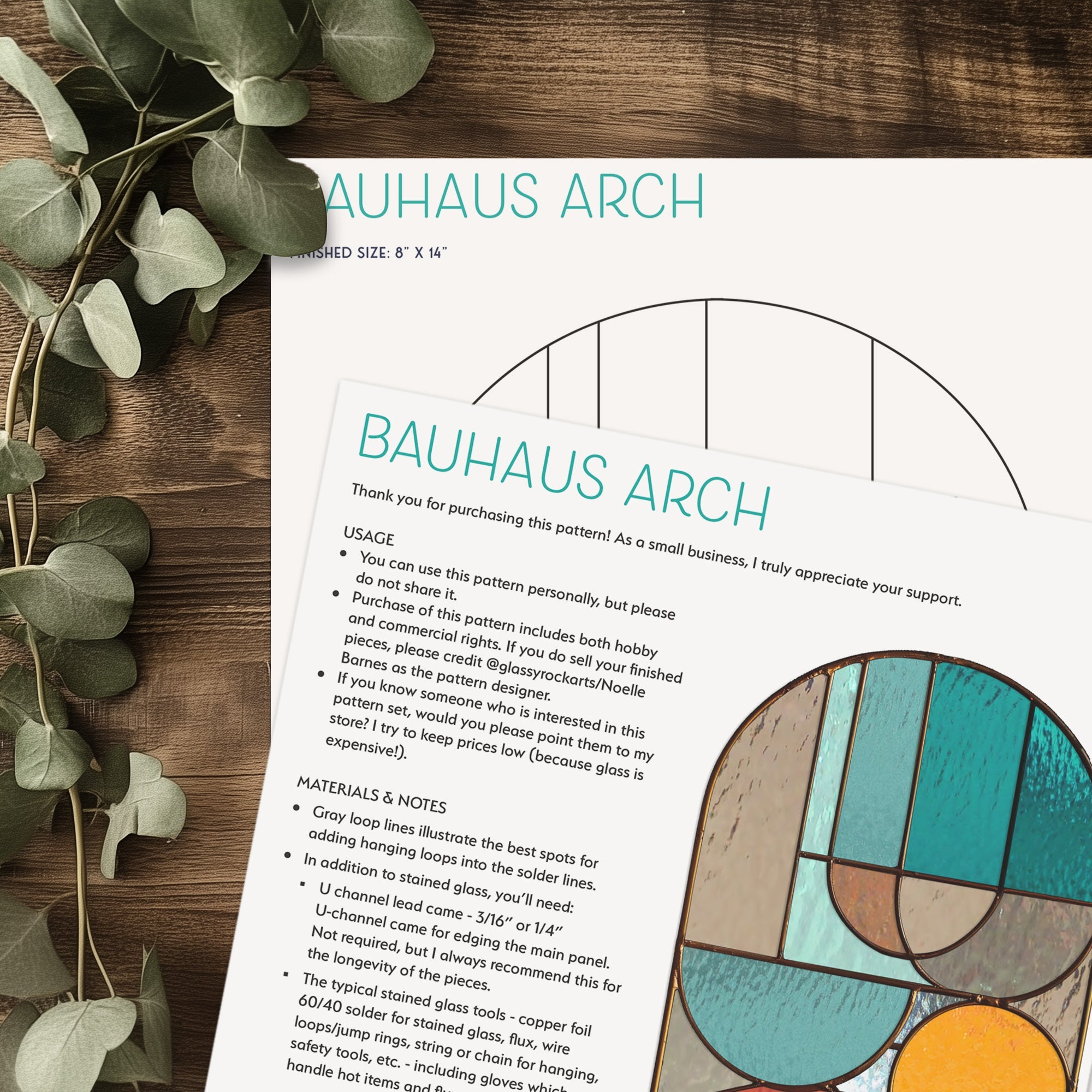 Bauhaus Arch Stained Glass Pattern PDF & PNG