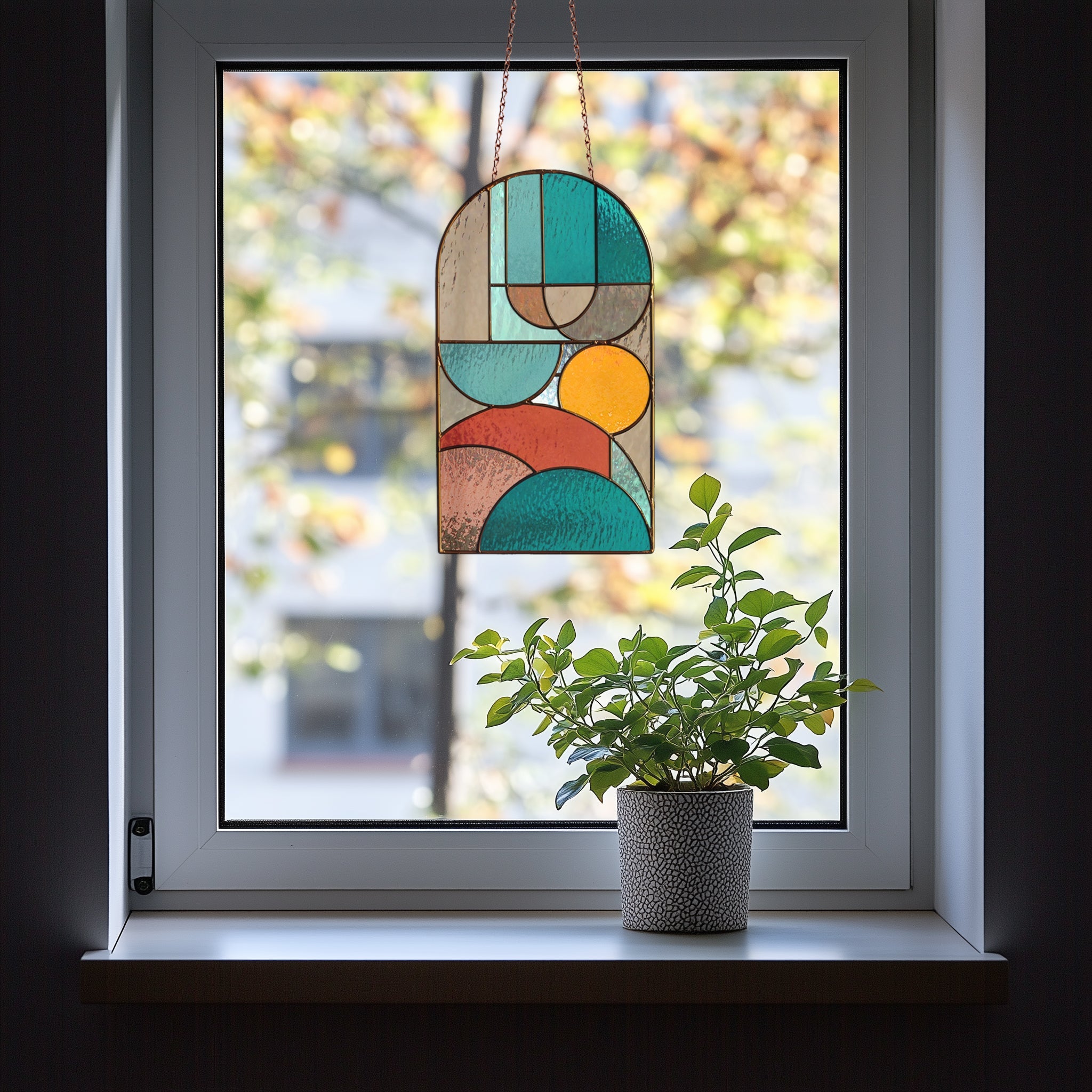 Bauhaus Arch Stained Glass Pattern PDF & PNG