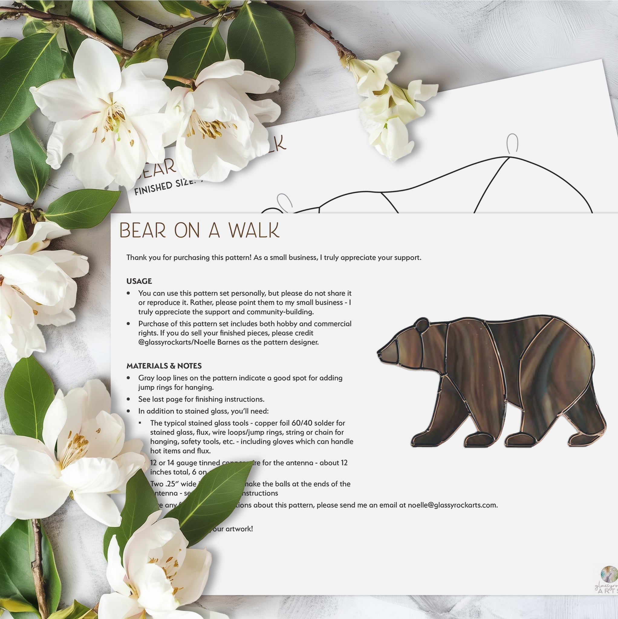 Bear Walking Stained Glass Pattern and PNG