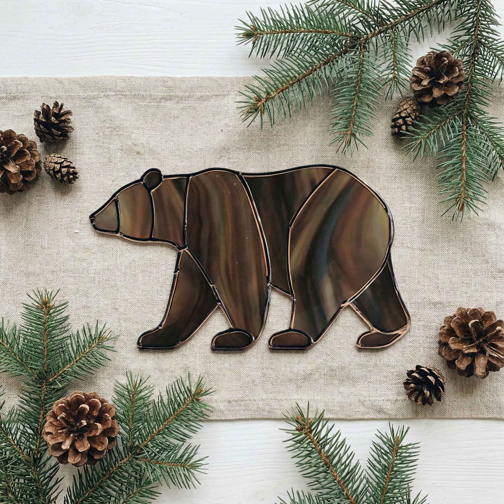 Bear Walking Stained Glass Pattern and PNG