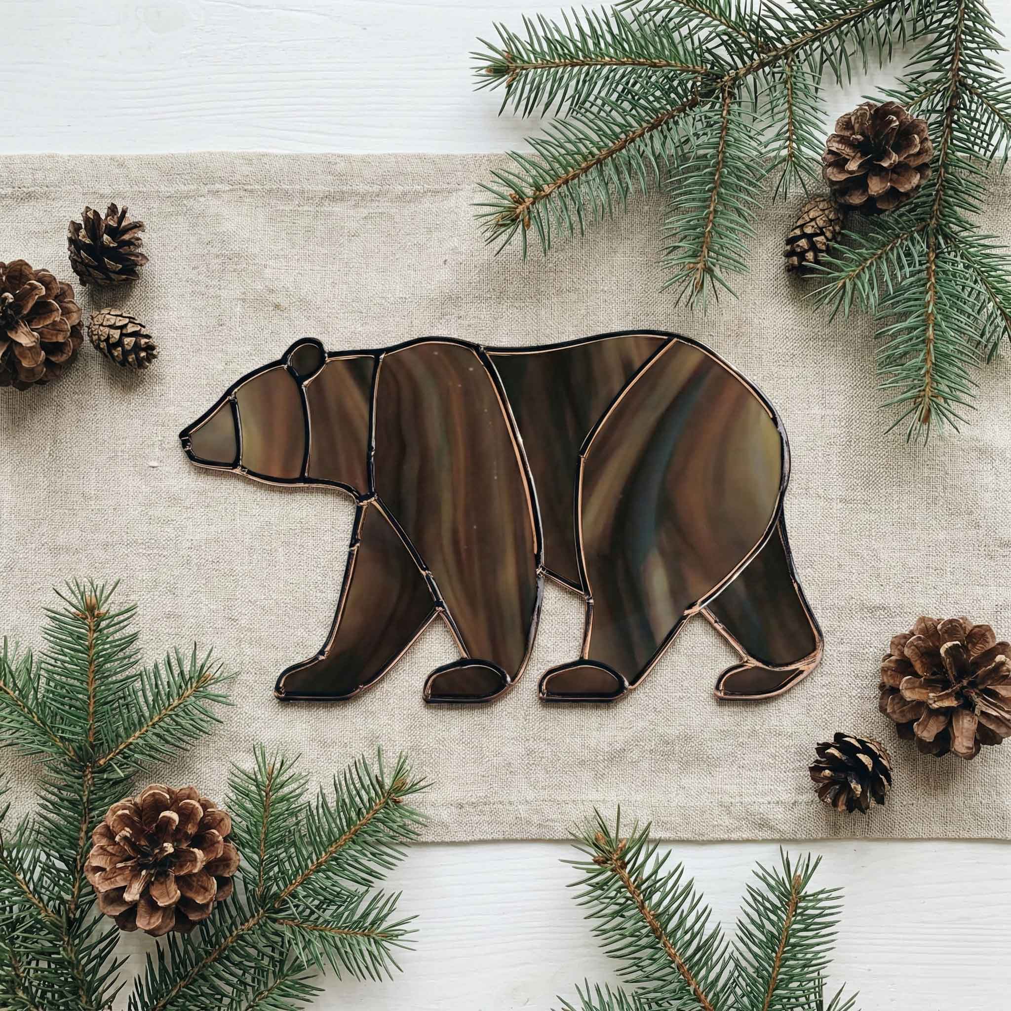 Bear Walking Stained Glass Pattern and PNG