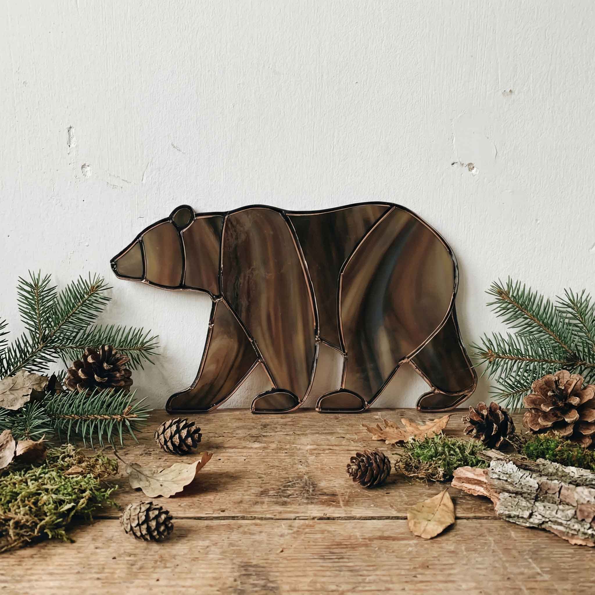 Bear Walking Stained Glass Pattern and PNG