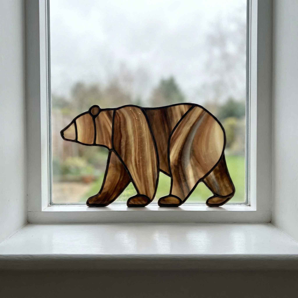 Bear Walking Stained Glass Pattern and PNG