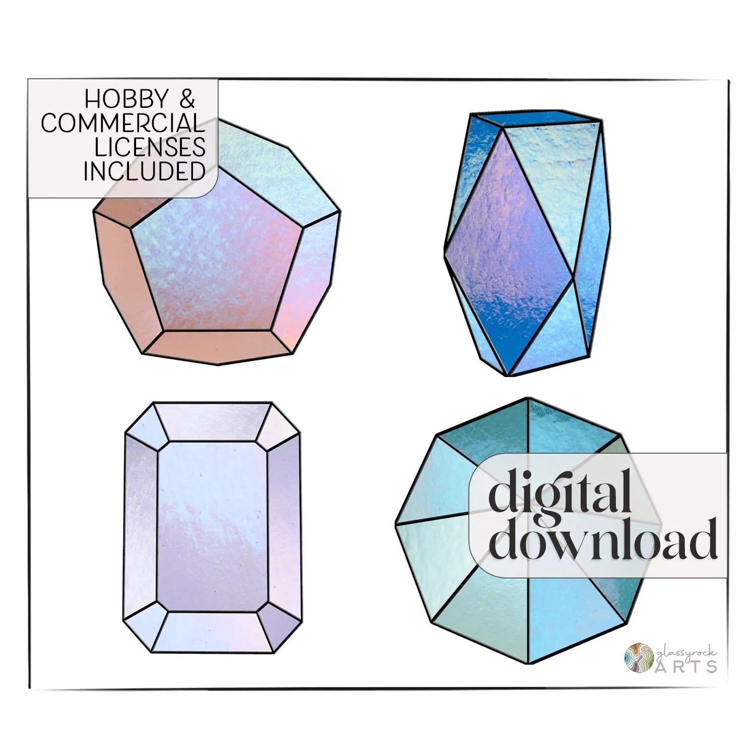 Geometric Gems Beginner Stained Glass Patterns, 4-Pack