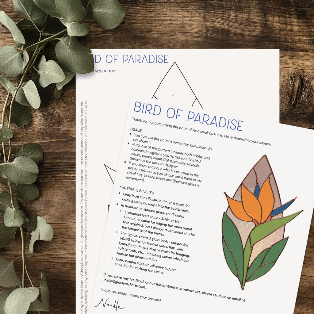 Bird of Paradise Stained Glass Pattern and PNG