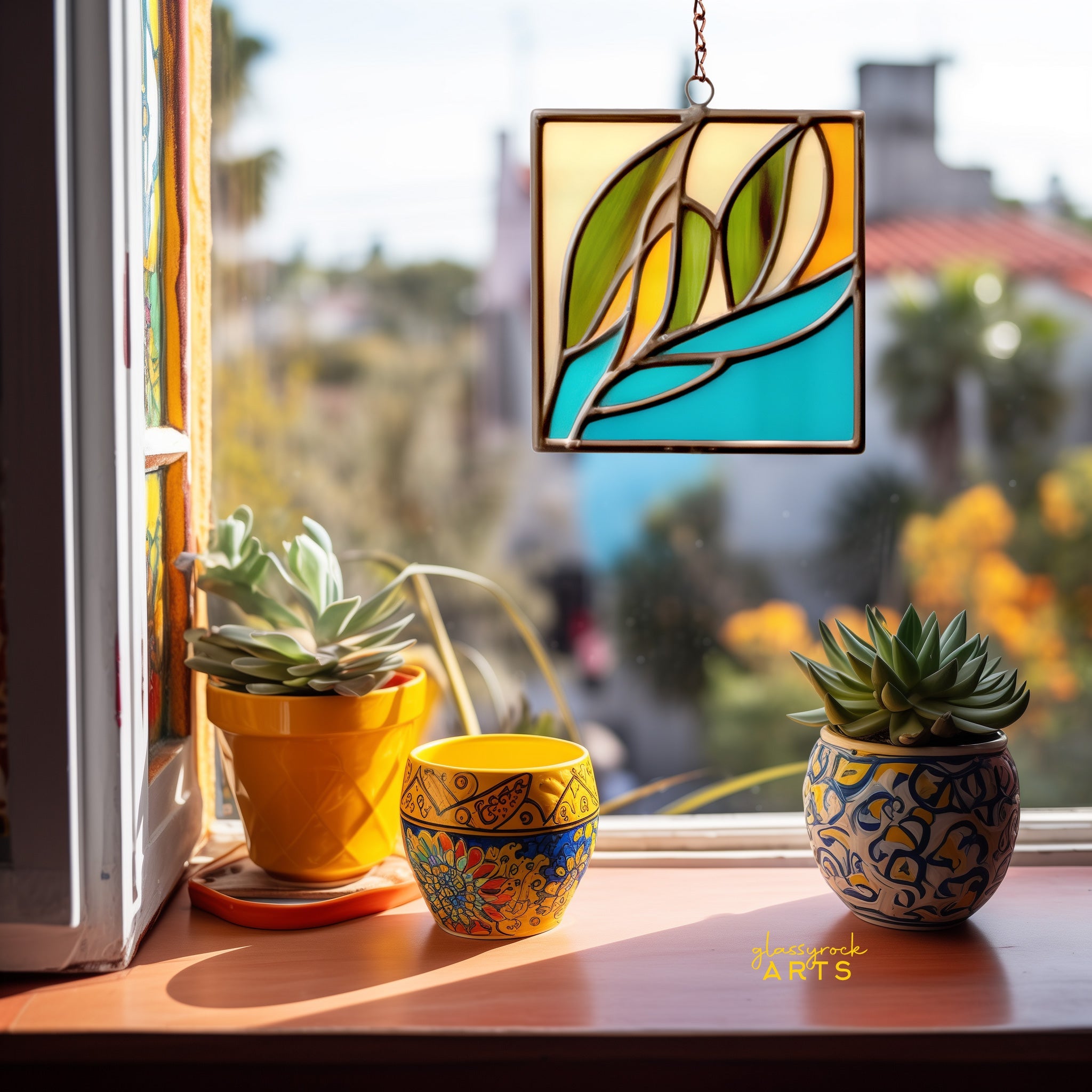 Modern Leaves Plant Stained Glass Pattern