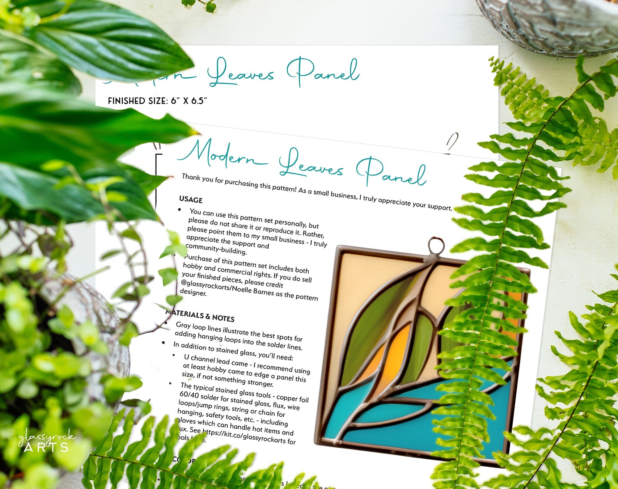 Modern Leaves Plant Stained Glass Pattern