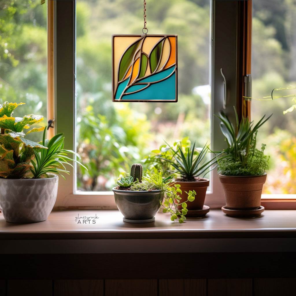 Modern Leaves Plant Stained Glass Pattern
